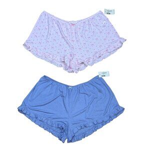 NWT Aeropostale Pointelle Ruffled Sleep Shorts 2-Pack S Pink & Blue Cotton